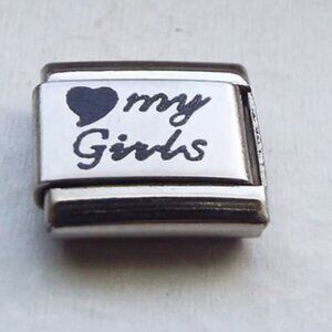 Heart My Girls laser 9mm stainless steel Italian charm bracelet link new
